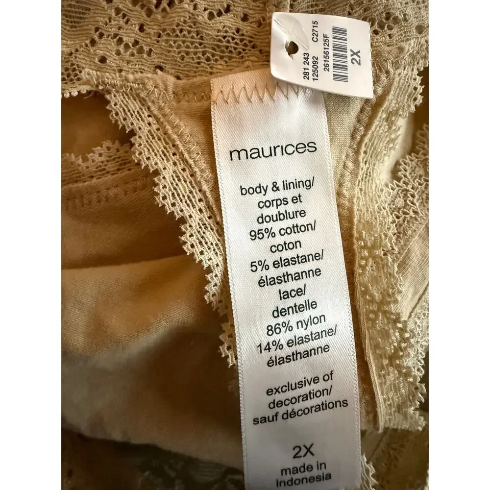 Maurices Simply Comfy Neutral Tan Lace Waistband Thong Plus Size 2X